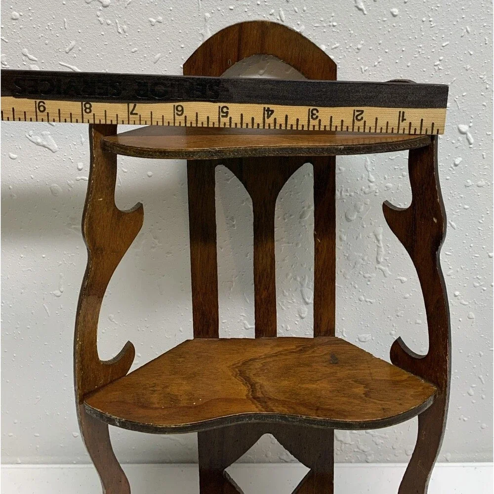 Vintage Wood Cut Out MCM Wall Shelf 3 Tier Figurine Antique Trinket